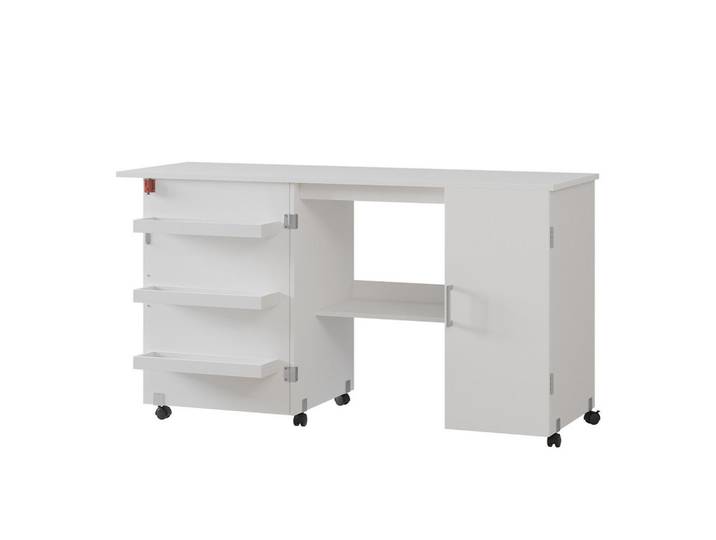 Vicco Nähtisch Carmen Weiß 148 x 75 cm mit 3 Regalfächer und Schrank, Holzwerkstoff, 2 Fächer, Rechteckig, 148x75x50 cm, Büromöbel, Schreibtische, Bürotische