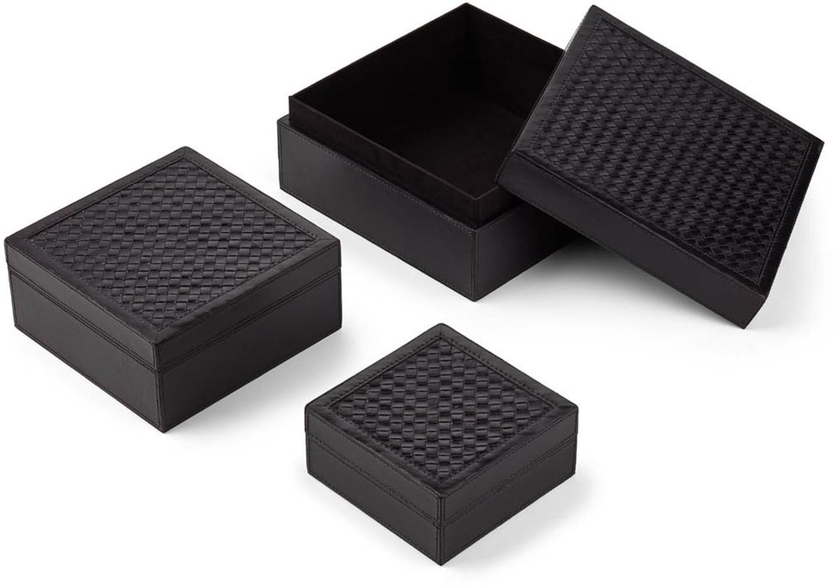 Sheepskin House Set van 3 open geweven lederen dozen met deksel