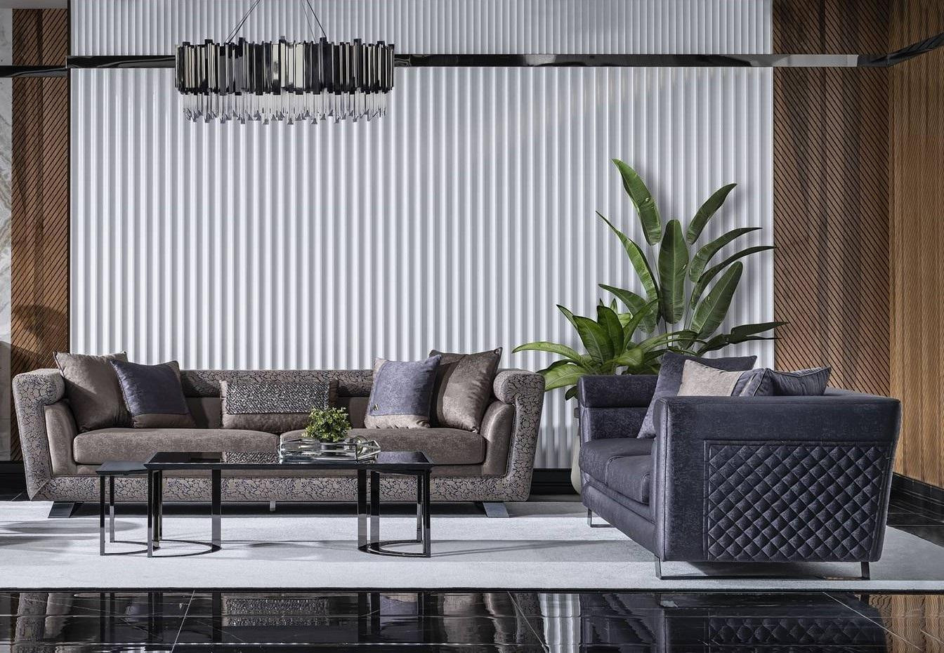 Grau Textilholz Modern Woonkamer Set 2-delig Sofa Ensemble