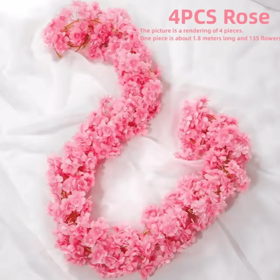 Inspire Curations 180cm Artificial Cherry Blossom Garland Romantic Sakura Vine For Wedding & Home Decor 4pcs Rose 1.8m