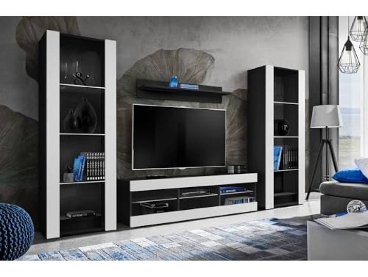 Komodee Wohnwand TV Tivoli Grande Weiß/Schwarz 250x159x35 cm Wohnwand Tivoli Grande, Weiß/Schwarz, Breite 250cm x Höhe 159cm x Tiefe 35cm, ohne LED , für Wohnzimmer