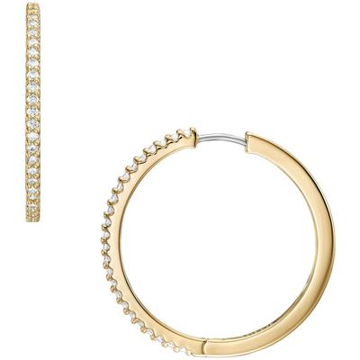 Paar Creolen FOSSIL "Schmuck Geschenk Metall Ohrringe Ellis", gelb (gelbgoldfarben, metallfarben, kristallweiß, kristallweiß), Ohrringe, Damen, 30mm, Metall, mit Zirkonia (synth.)