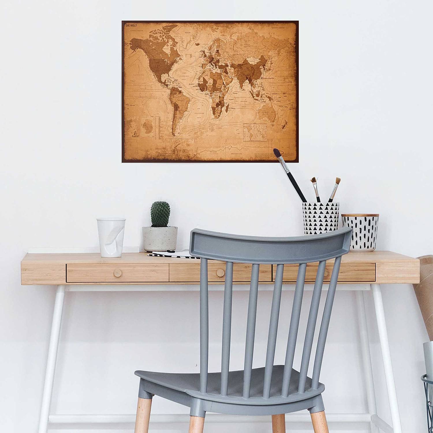 home24 Wereldkaart Poster Old German Vintage Bruin Papier 40 x 50 cm