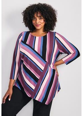 Plus Size Women's Kaya Asymmetrical Hacci Top by Avenue in Plum Combo (Size 16)