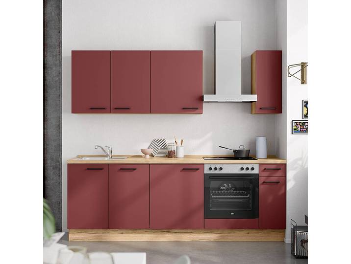 Küchenzeile Low-Line Easytouch Kombi C 240cm Ausrichtung rechts Rot/Dunkelrot ohne Elektrogeräte