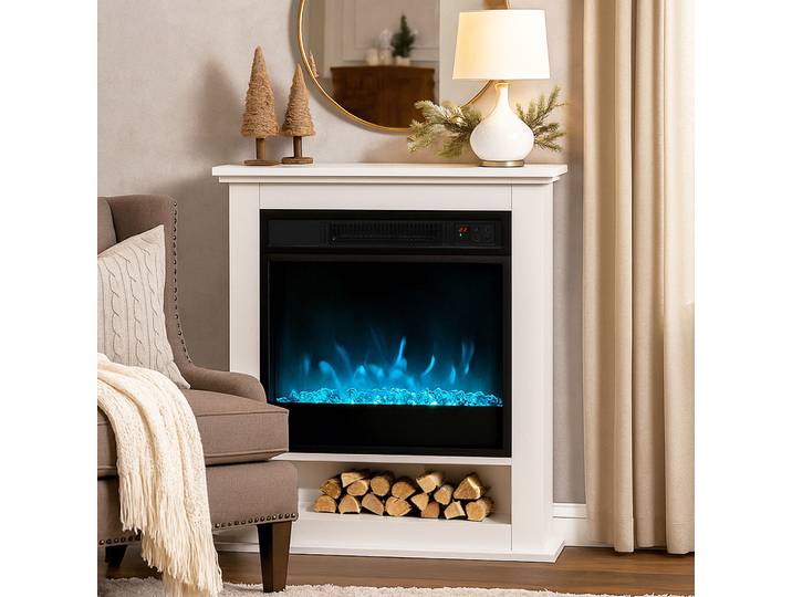 HOMCOM Cheminée Électrique 1800W Effet Flamme Blanc 62,5x20x72,5cm