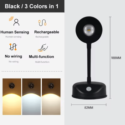 Inspire Picks USB Rechargeable Motion Sensor Wall Light Wireless Dimmable LED Spotlight For Pictures & Art black 2000mah