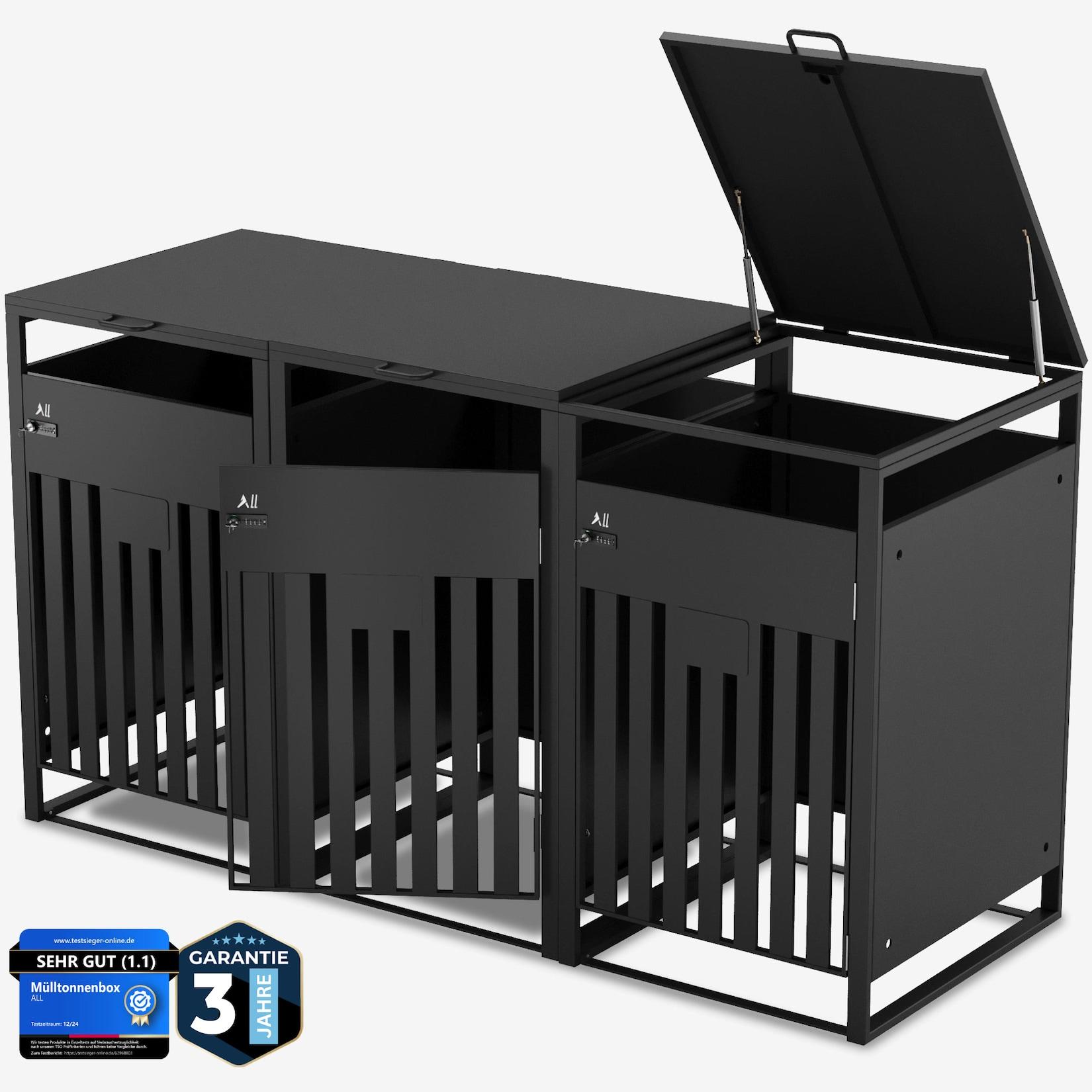 ALLSHELF Premium Mülltonnenbox 3er – Abschließbar & wetterfest, für Garten, Hof & Straße, beliebig erweiterbar, legierter Stahl robust & langlebig