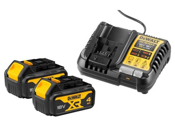 Pack 2 batteries DEWALT XR 18V 4Ah Li-Ion + chargeur - DCB1104M2-QW