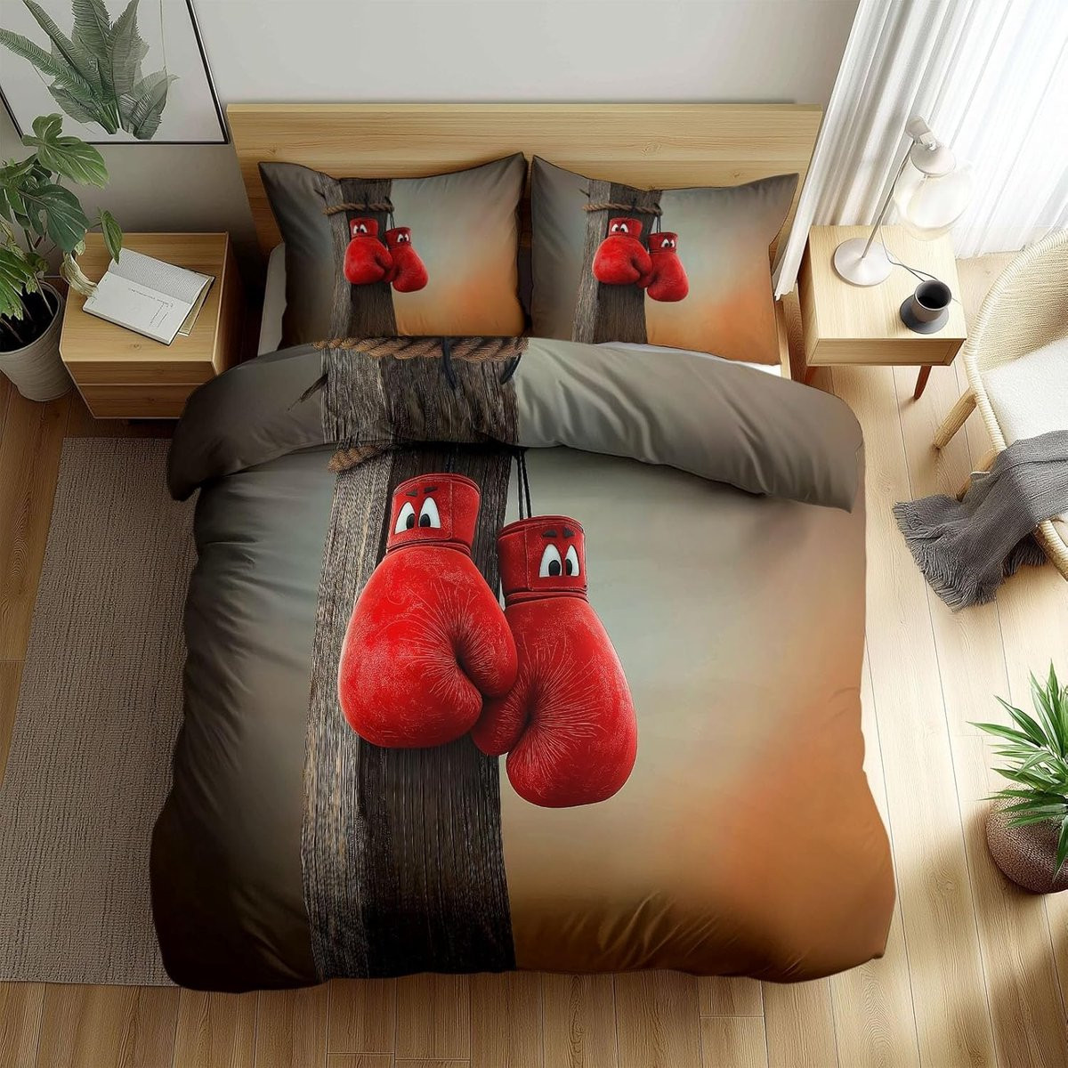 Omkeerbaar cartoon patroon dekbedovertrekset - Bruin - 150 x 220 cm