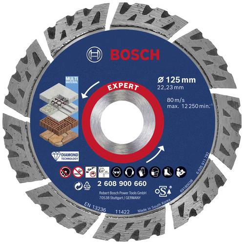 Bosch Accessories 2608900660 EXPERT MultiMaterial Diamanttrennscheibe Durchmesser 125mm Bohrungs-Ø 22.23mm Stein, Beton, Ziegel