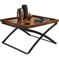 COUCHTISCH Sheesham-Massivholz/Metall Industrial-Style 63x39x63cm Braun/Schwarz