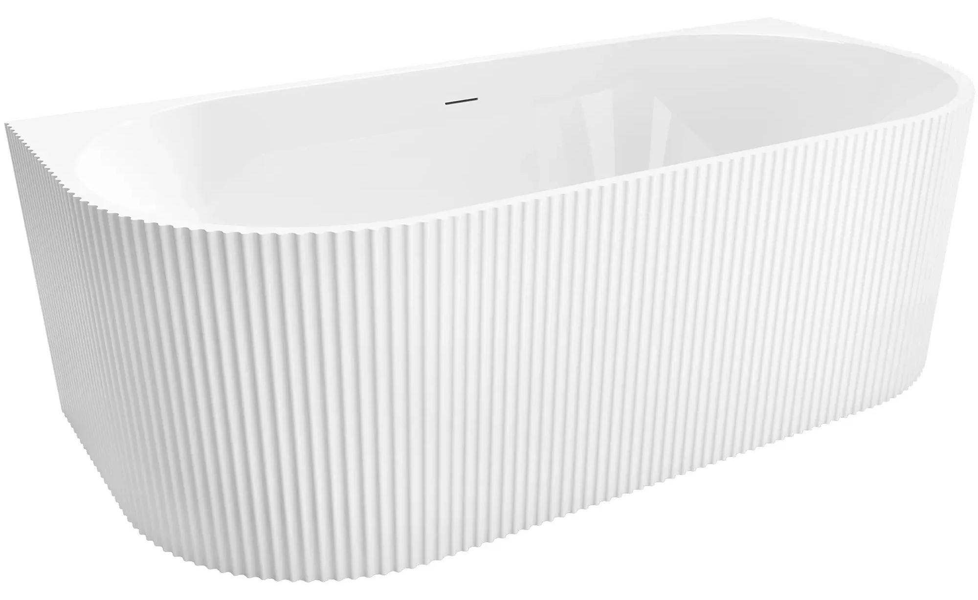 Wandmontierte Badewanne Rea Veneta 170 + Schwarzer Stecker Weiß