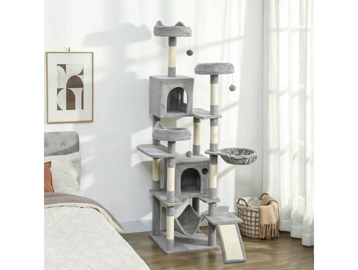 PawHut Arbre à Chats 192cm avec Hamacs, Perchoirs et Maisons