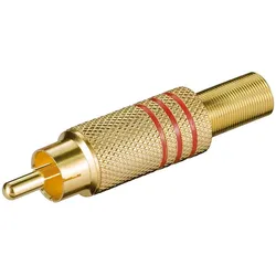 Cinchstecker, Metallausführung mit Knickschutz für Kabel ø7,0mm, Lötmontage - Farbe: rot