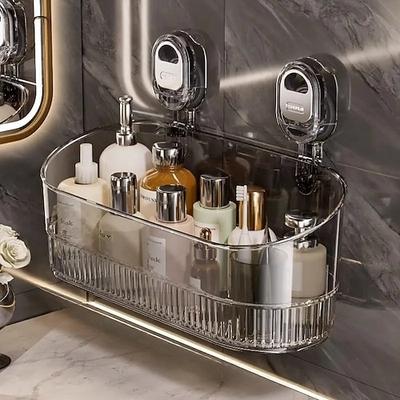 Wandmontiertes Aufbewahrungsregal mit Saugnapf, stark haftend, ohne Bohren, hängende Aufbewahrungsbox für Duschutensilien und Kosmetika