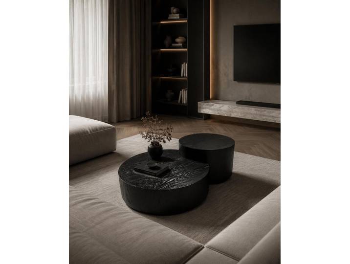 Xlmoebel Couchtisch Runder Beistelltisch aus schwarzem Massivholz im modernen Design, Made in Europa
