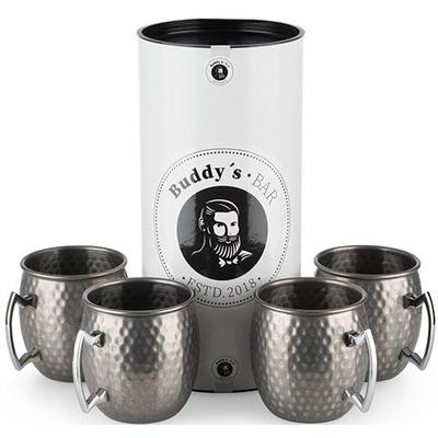 Becher BUDDY'S "Buddy´s Bar", silber (silberfarben, edelstahlfarben), B:12cm H:9,5cm Ø:9cm, Edelstahl, Trinkgefäße, Cocktailbecher, Moscow Mule Becher, 500 ml, hochwert. Edelstahl, Hammerschlag-Effekt