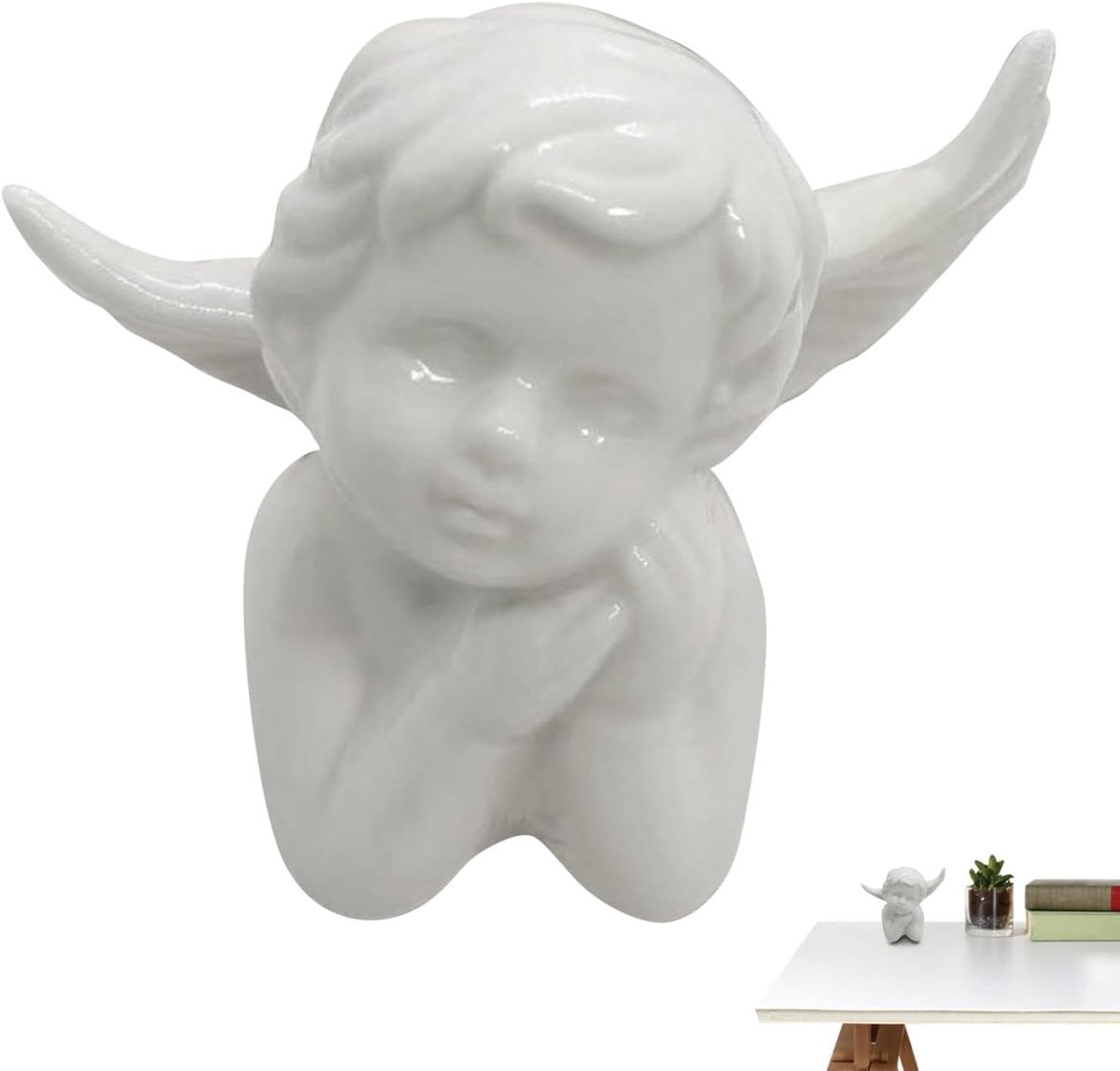 Wit Keramisch Engel Mini-beeldje Cherubijn Decoratief Ornament