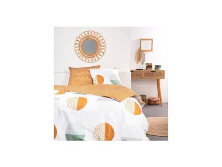 TODAY Omkeerbaar Sunshine katoenen beddengoed met cirkelprint - wit/oranje - 240 x 260 cm