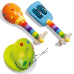 Musik-Set aus Eichenholz - Maracas, Rassel & Kastagnette - Bunte Holz-Instrumente für musikalische Früherziehung - Fördert Rhythmus & Koordination ab 1 Jahr