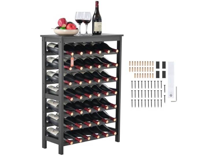 VEVOR Étagère à Bouteilles Modulaire 42 Bouteilles\, Casier à Vin Empilable 7 Niveaux\, Range Bouteilles en Bambou Massif avec Comptoir\, Rangement Présentation de Vin pour Cuisine Garde-Manger Cave Bar