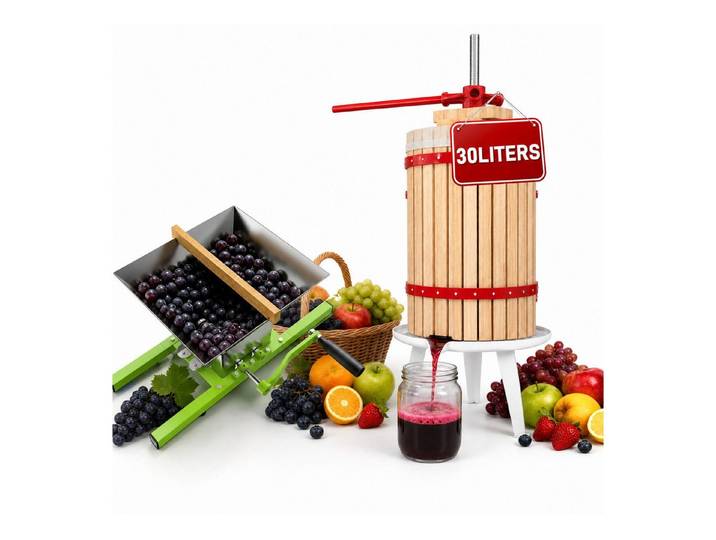 FIVMEN Entsafter Obstpresse Manuelle Fruchtpresse aus Buchenholz inkl. Presstuch, Weinpresse Saftpresse Maischepresse Obstmühle