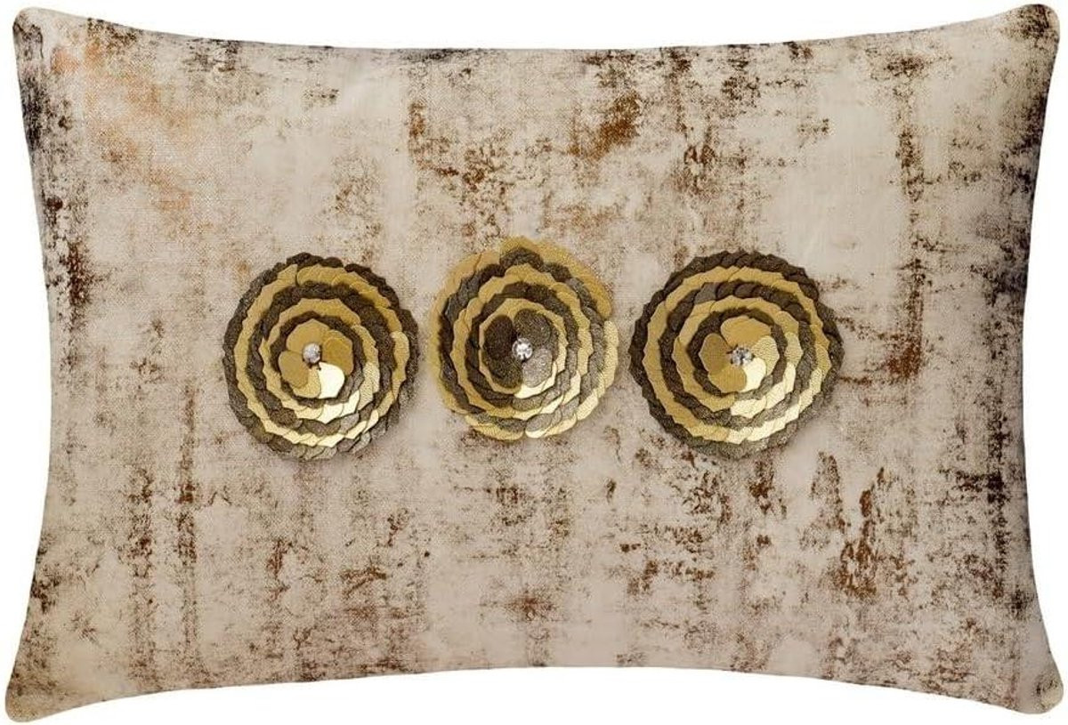 Handgemaakte luxe linnen decoratieve kussensloop in goud, 30 x 35 cm
