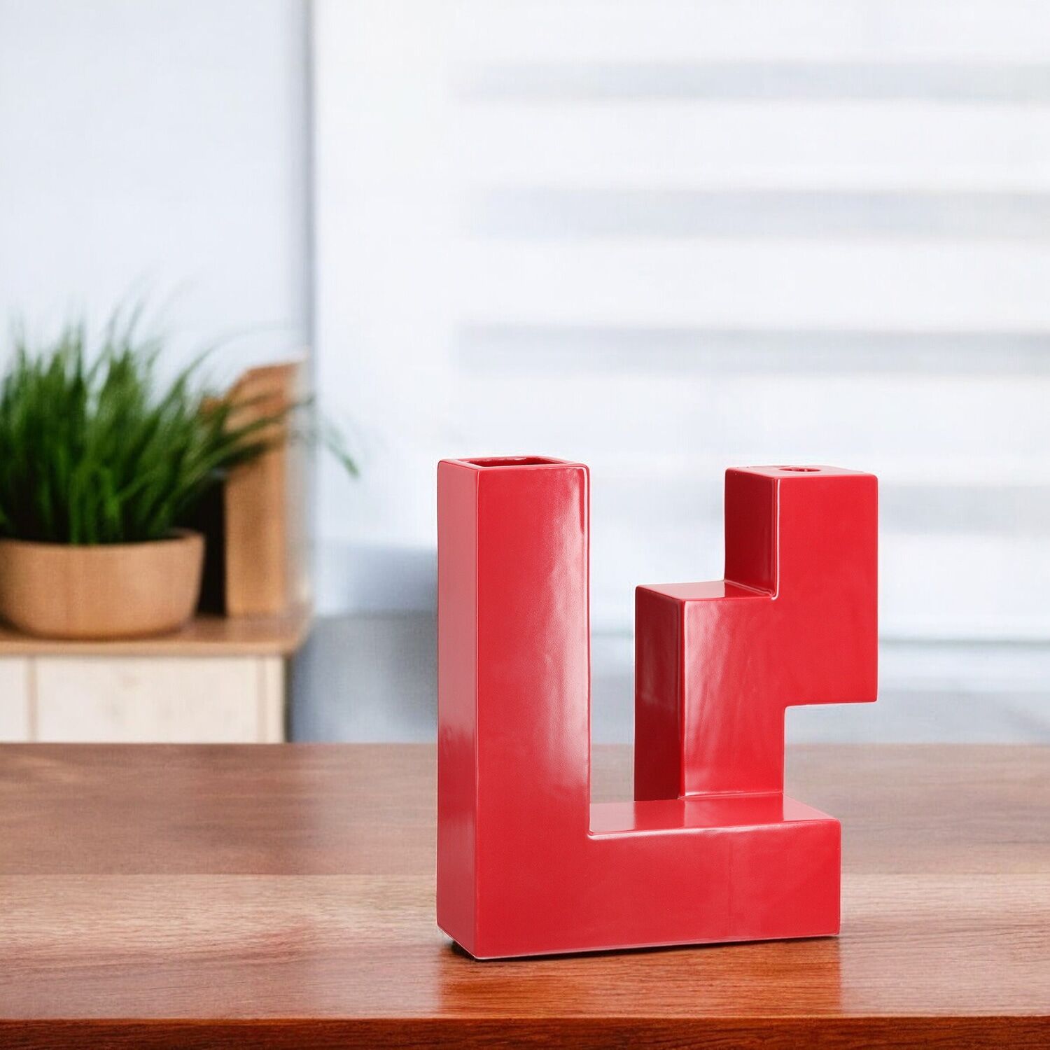 Tischvase GILDE "Kerzenleuchter-Vase Patras", rot, B:26cm H:25,6cm T:12,5cm, Keramik, Vasen, Tischvase rot B/H/T: 26cm x 25,6cm x 12,5cm