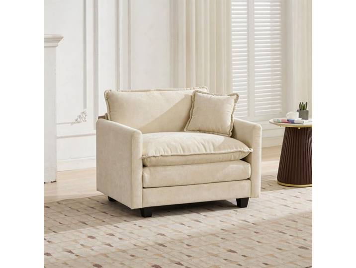 Canapé - Cloud 1 place - Tissu chenille beige - Modulable repositionnable - Dossier à coussins ergonomique
