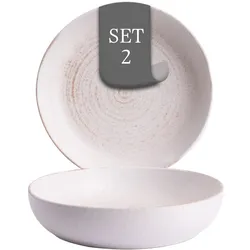 Costa Nova Vermont tiefe Teller - 2er-Set, Steingut, 22 cm, Elfenbein Weiß, Seidenglanz, Spiralmuster, handwerklich, spülmaschinenfest