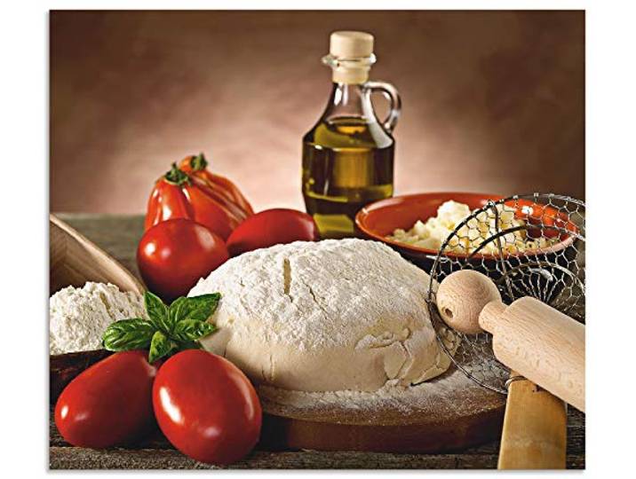 ARTland Spritzschutz Küchenrückwand aus Alu für Küche Herd Spüle 70x60 cm (BxH) mit Motiv Essen Lebensmittel Italien Pizza Tomaten Teig Mediterran T5UZ