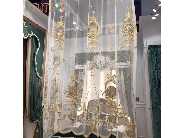 Écran de fenêtre français de taille personnalisée, rideau de fenêtre de Villa brodé haut de gamme pour salon, décoration de mariage