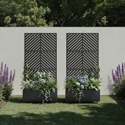 Lumibee 2-Piece Outdoor Trellis Metal Privacy Fence Screen with Planter Box