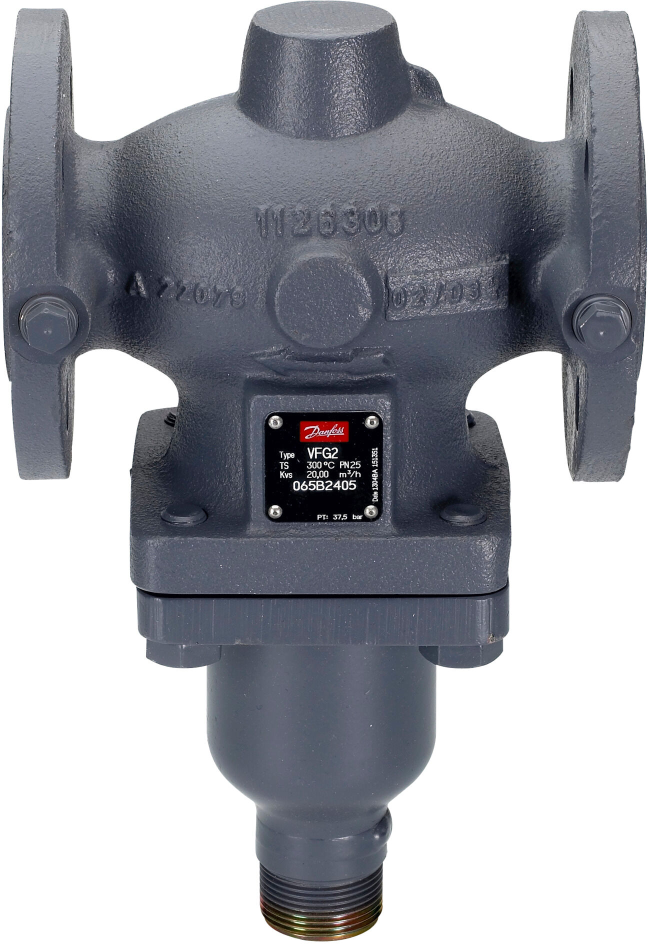 Vanne de passage directe Danfoss DN200 065B2441 Kvs 320, PN16, GG-25, aller, gauche, bride