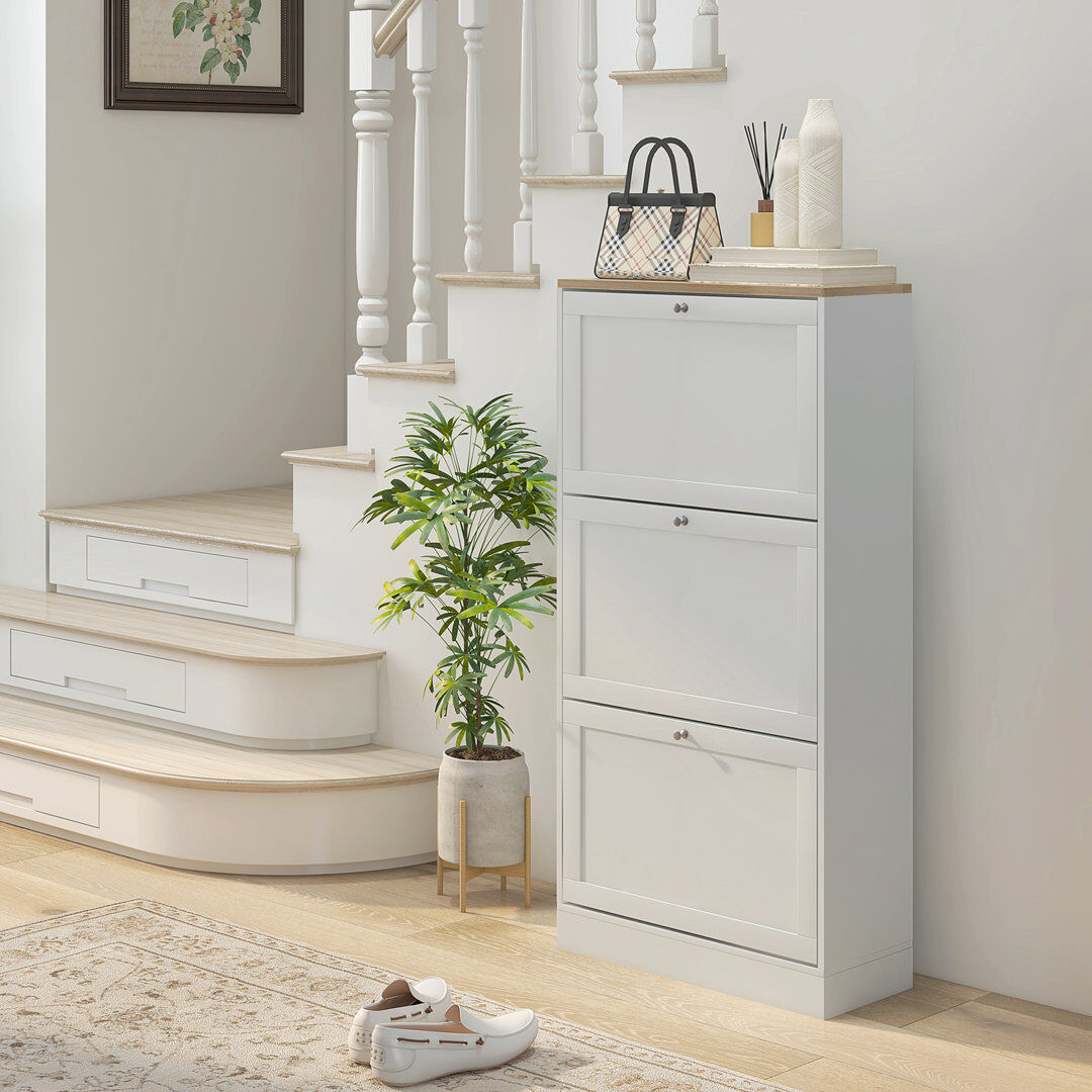 17 Stories 18 Pair Flip Down Shoe Storage White 18