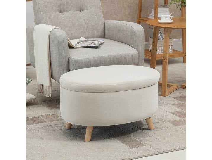 HOMCOM Banc Ovale Rangement Intérieur Velours Beige 71x51,5cm