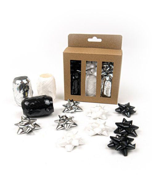PartyDeco 3 stuks Bol Krullint Starbow Zilver/Wit/Zwart