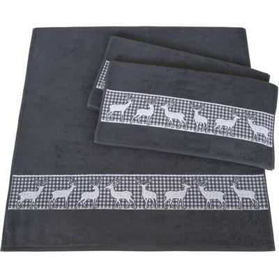Handtuch Set DYCKHOFF "Hirschparade", grau (graphit), 3 Stk., Frottier, Frottier, Obermaterial: 100% Baumwolle, Handtuch-Sets, Made in Germany (2 Handtücher, 1 Duschtuch)