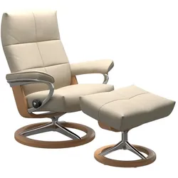 Stressless Sessel mit Hocker David Signature Leder Beige Batick Cream L (Large)