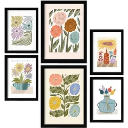 POSTER Set Mit 6 Drucken Blüten In Der Sammlung Ethnischer Style Drucke Dekorative Rahmen Für Ihr Zuhause Wandkunstdruck A3 & A4 Schwarzer Rahmen