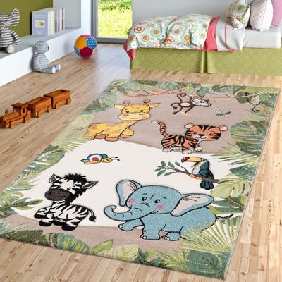 Paco Home Kids Rug with Jungle Animals - Giraffe Lion Monkey Zebra in Beige