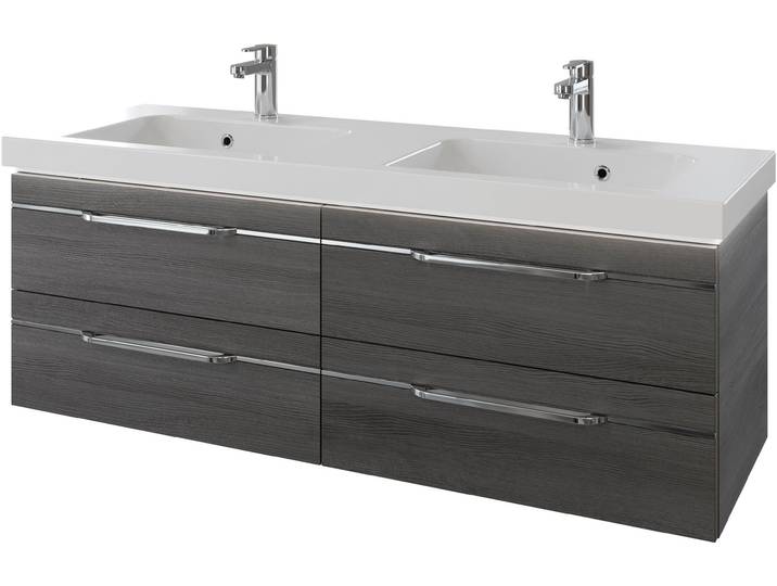Saphir Serie Balto Mineralmarmor-Waschtisch mit Unterschrank, 147,8 cm breit 2 Stk. tlg. Doppel-Waschplatz mit 4 Schubladen, in verschiedene Ausführungen