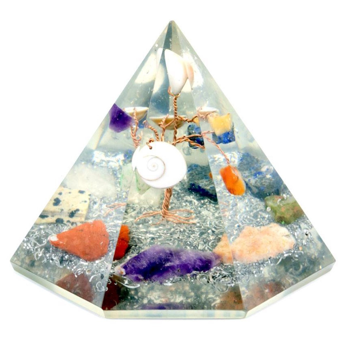 Ancient Wisdom Orgonite 7-zijdige piramide Edelsteen Wisdom Tree 90 mm