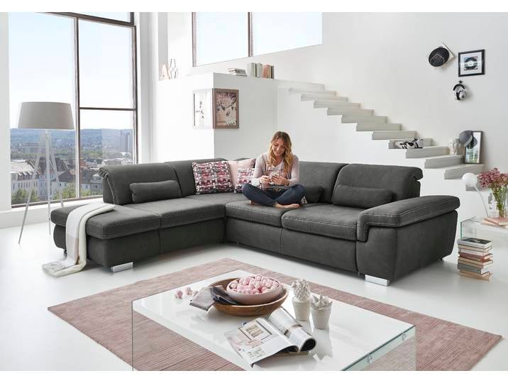 Ecksofa, Luxus-Microfaser, Anthrazit 320×260 cm, Mit Kopfteilverstellung & Bettfunktion, Modern