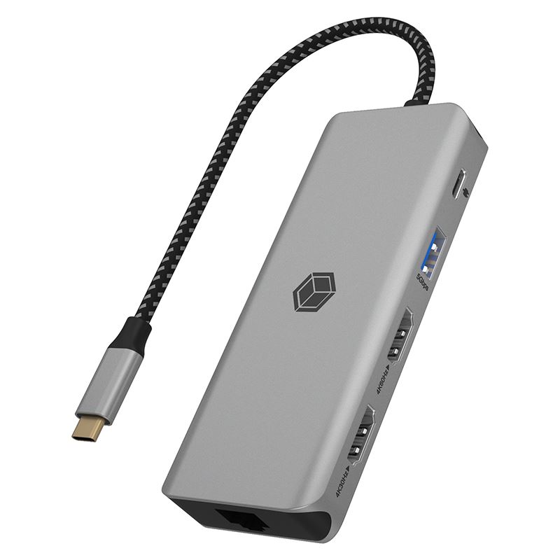 ICY BOX IB-DK4012-CPD 9-in-1 mobile DockingStation USB PD 3.0 Type-C bis 100 W pass-through 2 HDMI RJ45 SDmicroSD 3.0 Kartenleser