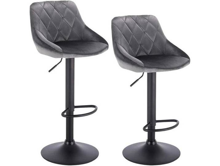 WOLTU 2 X Tabourets de bar siège bien rembourré en velours Hauteur réglable pieds en métal Gris foncé