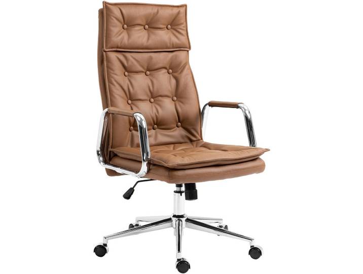 CLP Chefsessel Echtleder Hellbraun, Metall, 60x111x65 cm, Büromöbel, Bürostühle, Chefsessel