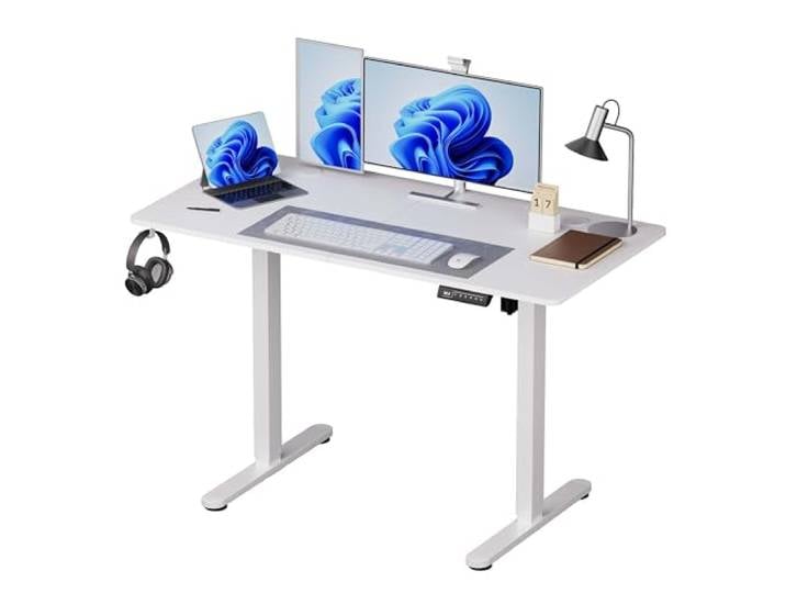 Relaxdays Bureau électrique réglable Assis-Debout\, Affichage LED\, HBT: 120x140x60 cm\, métal\, Aspect Bois\, Blanc