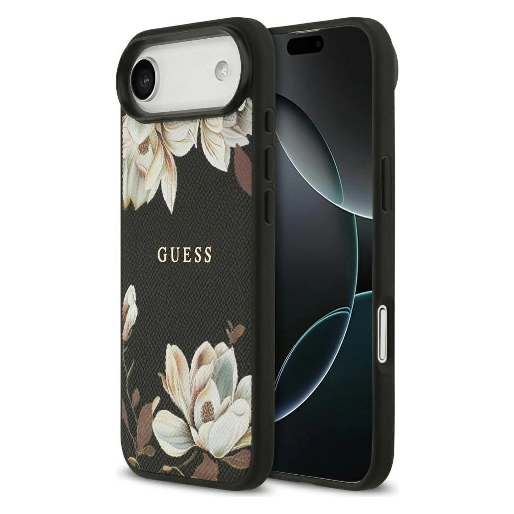 Guess - Grained Flowers MagSafe (GUHMP17MPGNMPLMK) - iPhone 17 Air - Black (Apple iPhone 17 Pro) (GUHMP17MPGNMPLMK)